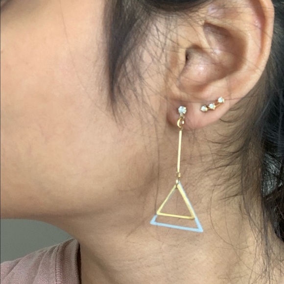 Japanese Geometric Triangle Drop Dangle Earrings - Picture 6 of 6
